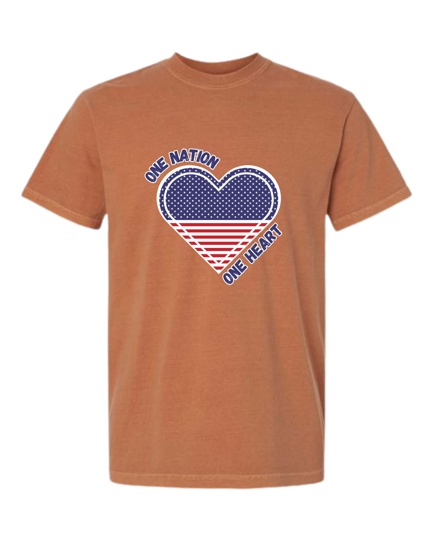 One Nation One Heart - Comfort Colors - Heavyweight Unisex Tee - Yellows, Oranges, Reds