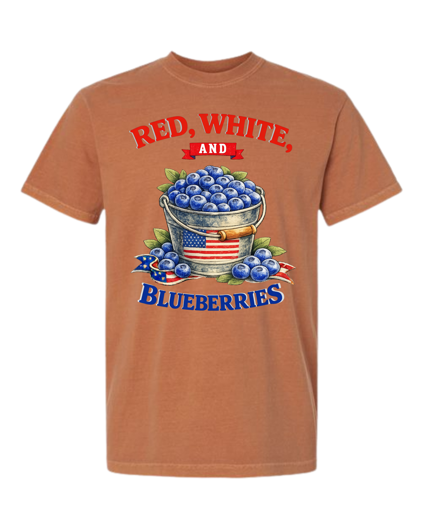 Red, White, And Blueberries - Comfort Colors - Heavyweight Unisex Tee - Yellows, Oranges, Reds