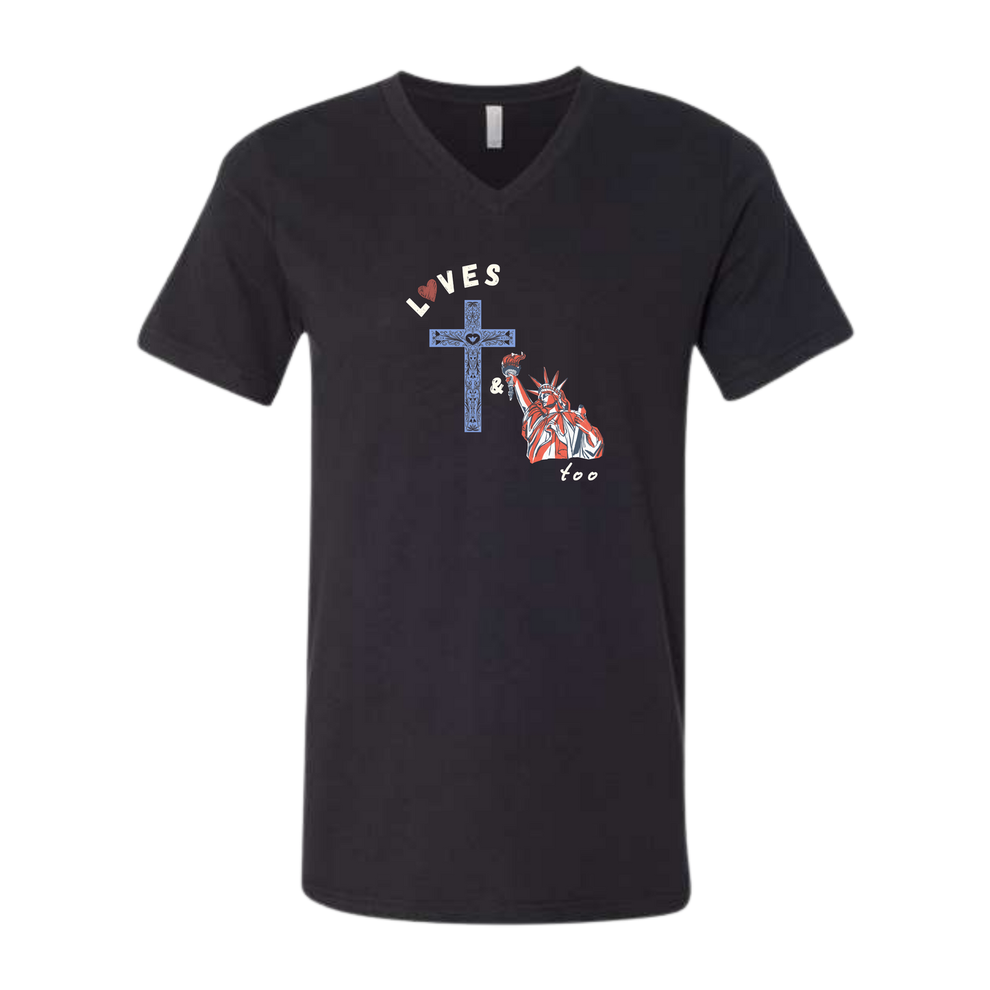 Loves Jesus & America too - Bella+Canvas - Unisex V-Neck - Neutral Colors