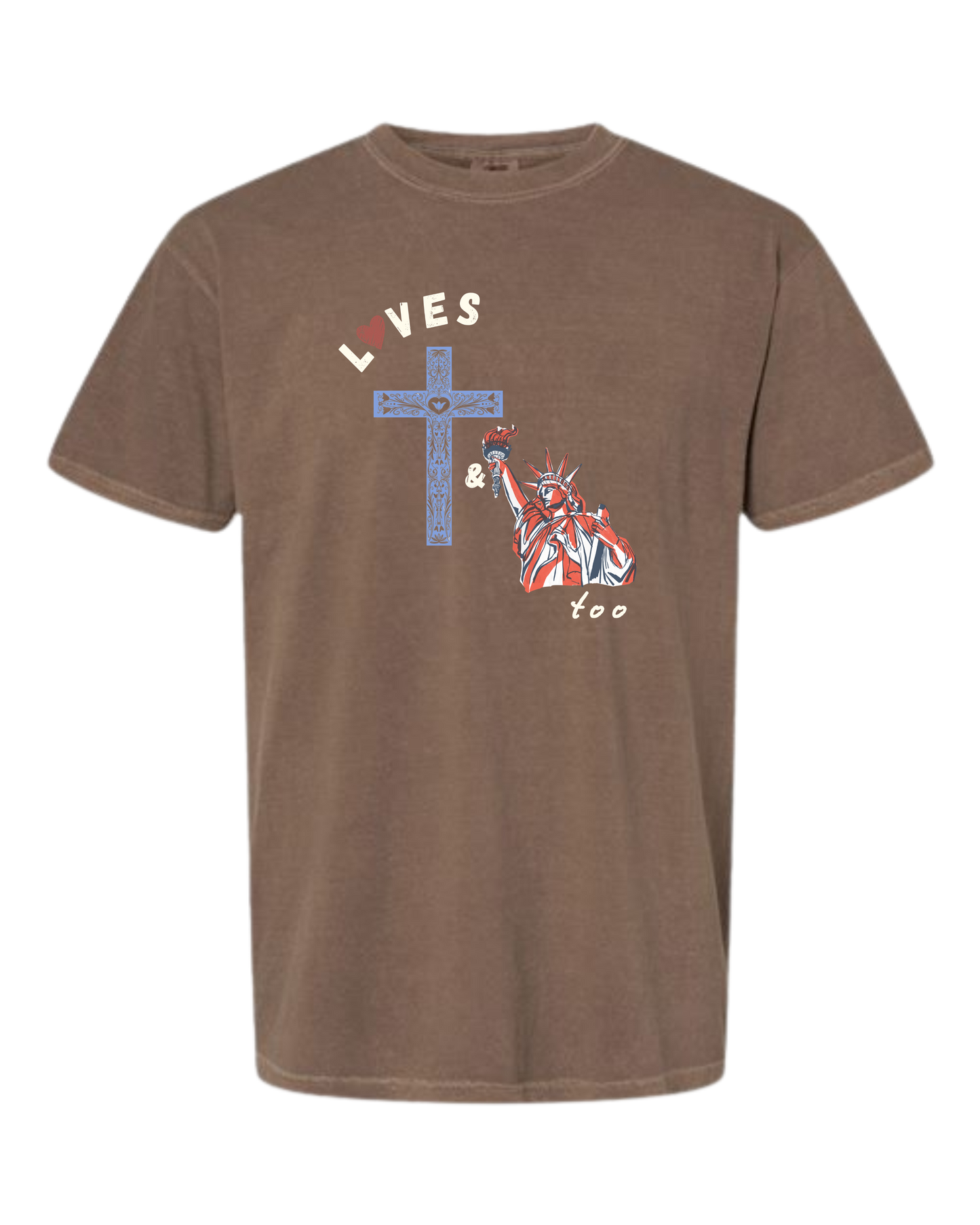 Loves Jesus & America too - Comfort Colors - Heavyweight Unisex Tee - Neutral Colors