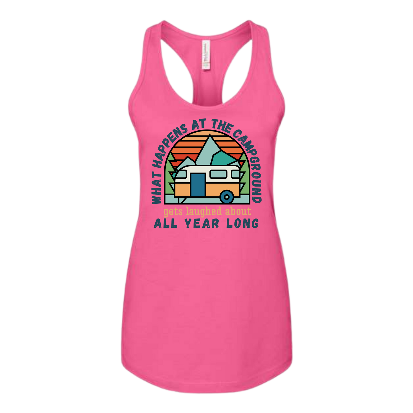 What Happens At The Campground - Bella+Canvas - Women's Jersey Racerback Tank