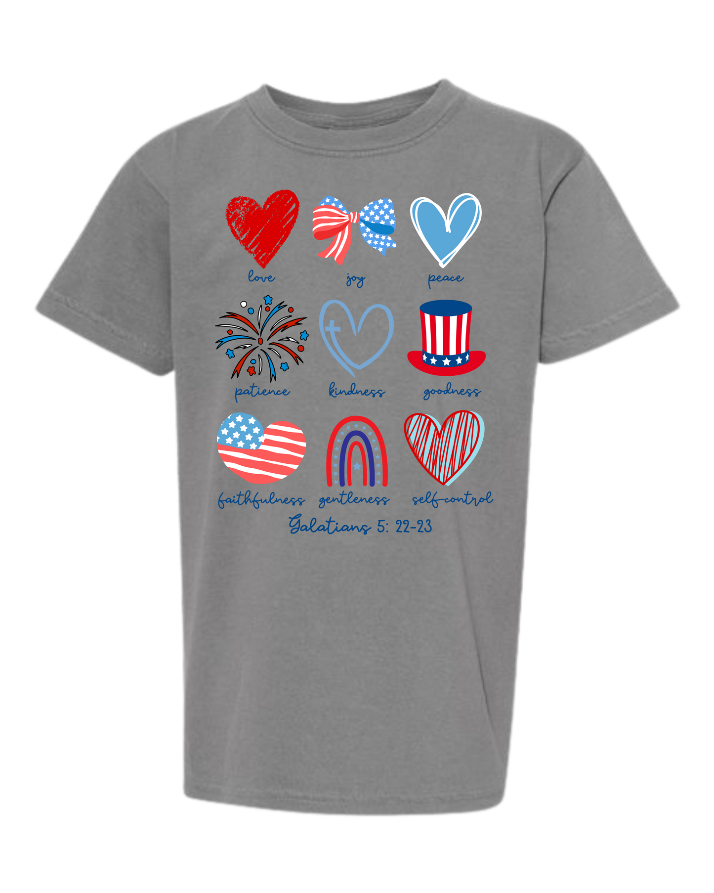Galatians 5 - Patriotic - Comfort Colors - Heavyweight Youth Tee - Neutral Colors & Blues