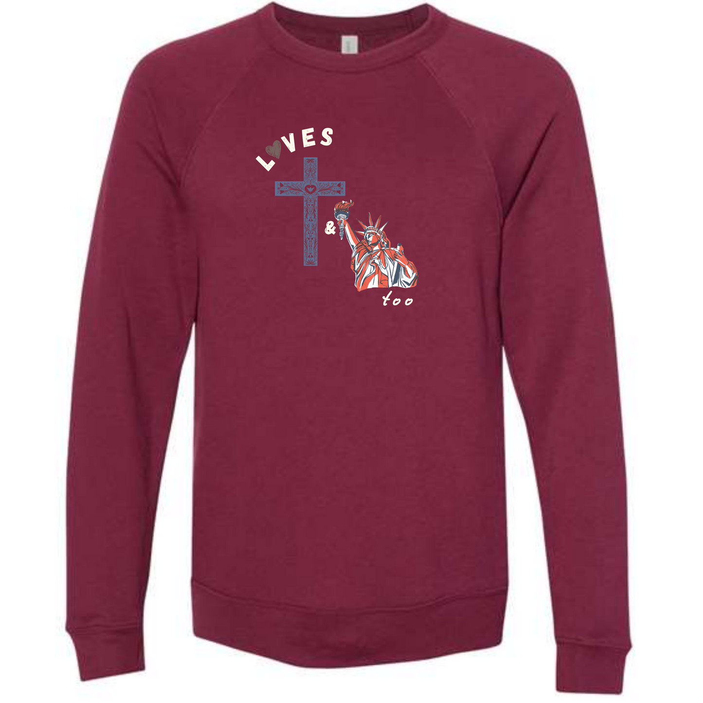 Loves Jesus & America too - Sponge Fleece Raglan Sweatshirt - Assorted Colors