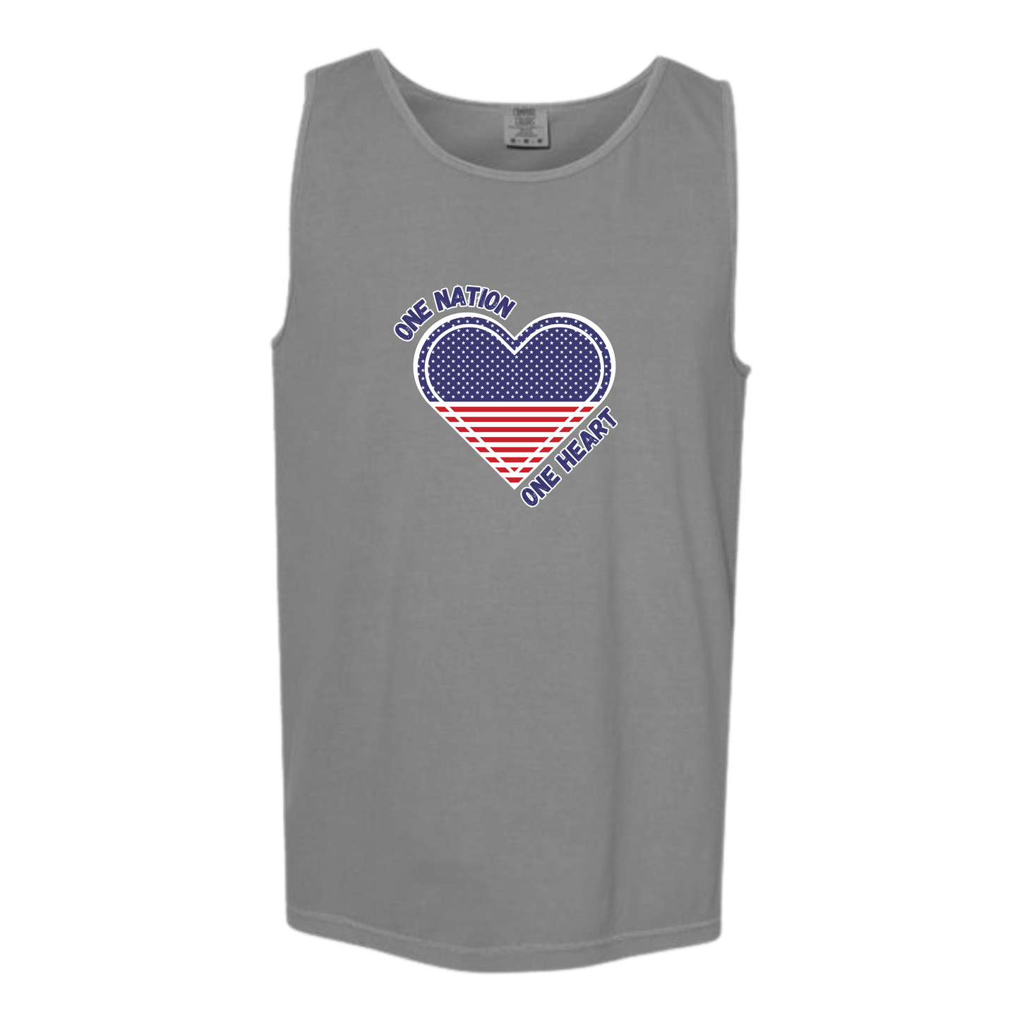 One Nation One Heart - Comfort Colors - Unisex Tank - Neutral Colors & Blues