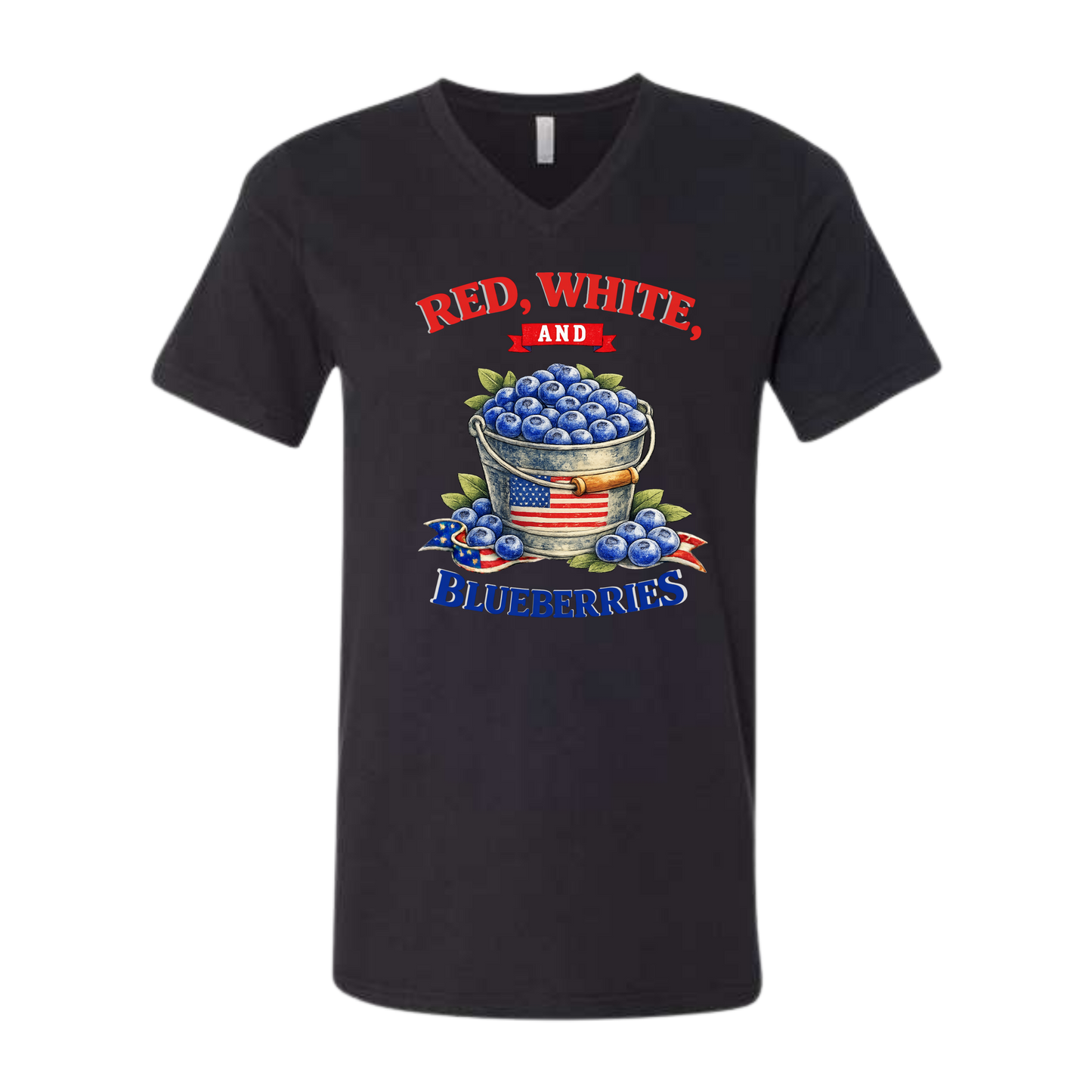 Red, White, And Blueberries - Bella+Canvas - Unisex V-Neck - Neutral Colors