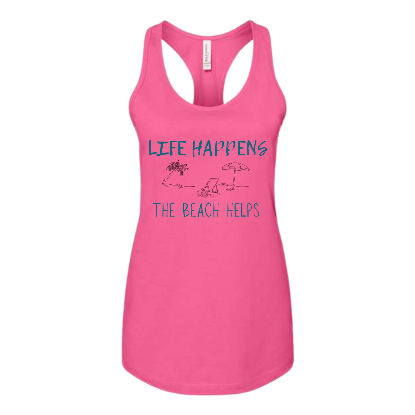 Life Happens The Beach Helps - Bella+Canvas - Women's Jersey Racerback Tank