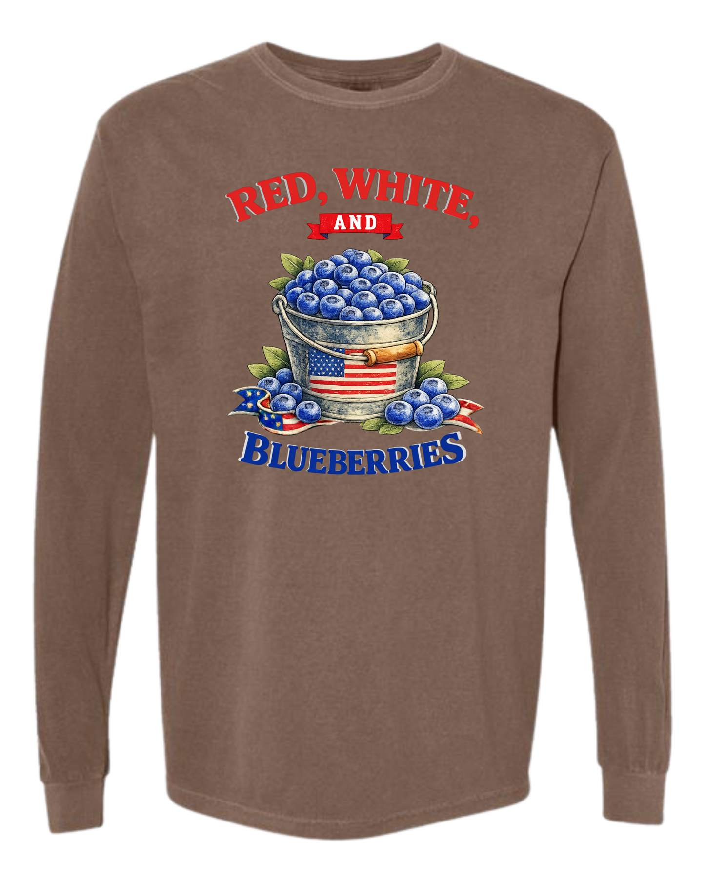 Red, White, And Blueberries - Comfort Colors - Heavyweight Long Sleeve Tee - Neutral Colors