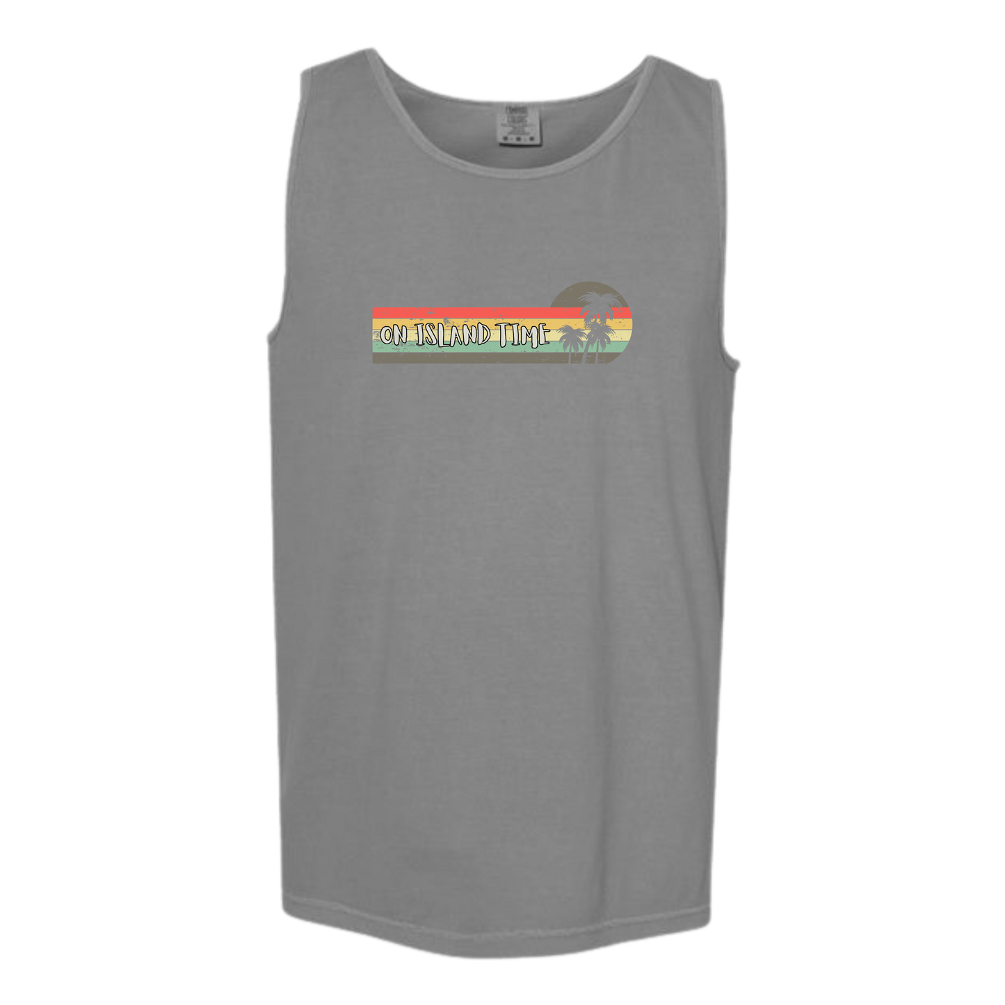 On Island Time - Comfort Colors - Unisex Tank - Neutral Colors & Blues