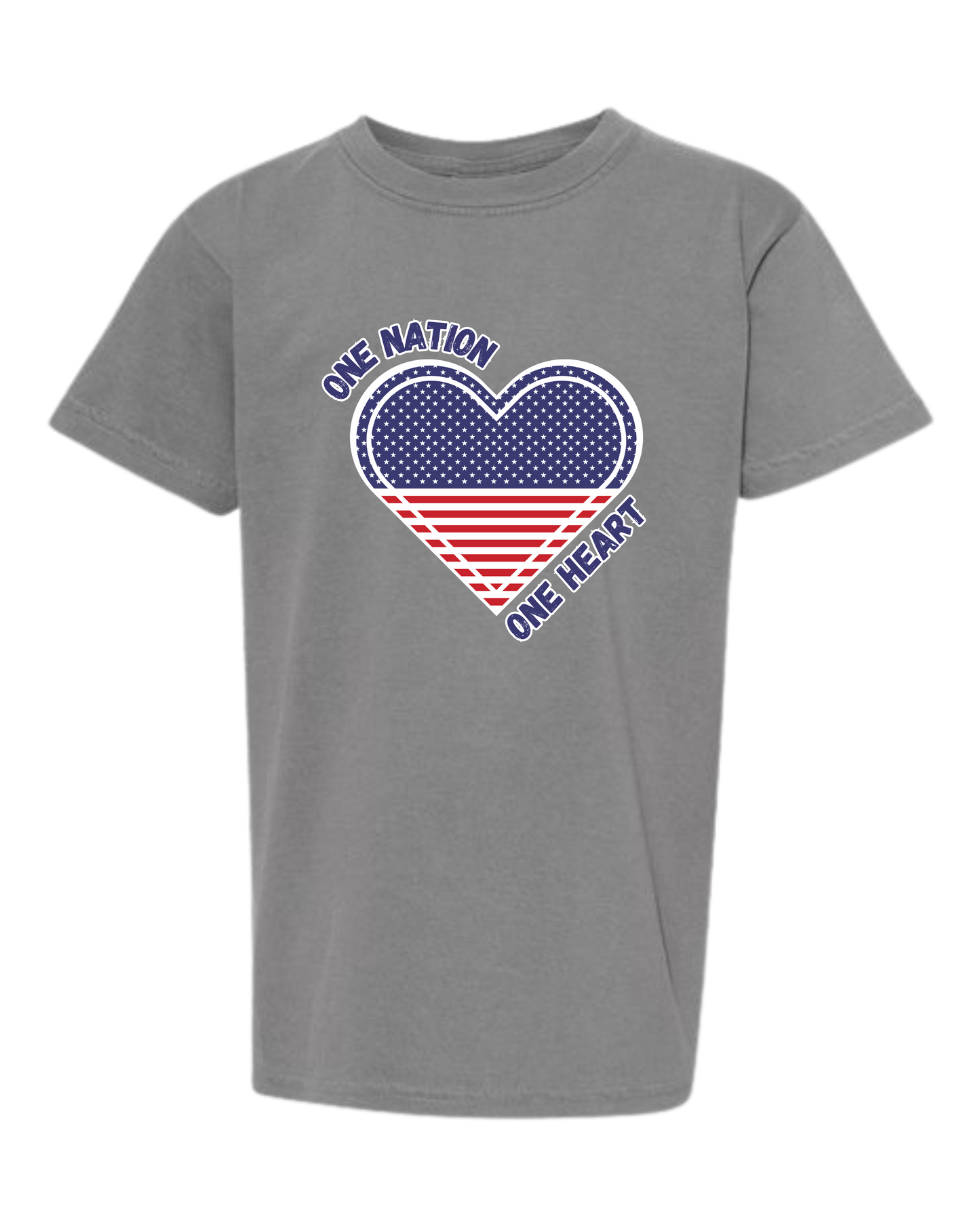 One Nation One Heart - Comfort Colors - Heavyweight Youth Tee - Neutral Colors & Blues