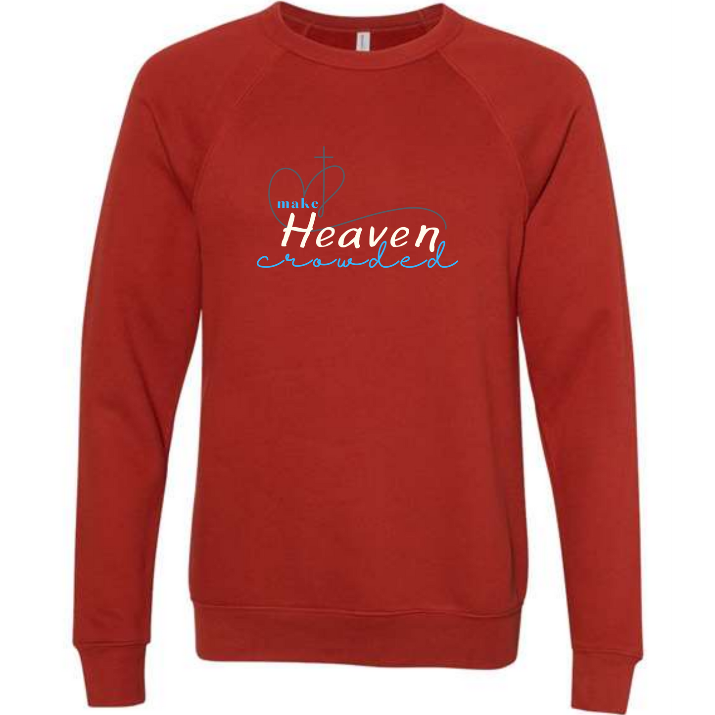 Red raglan sweatshirt with Make Heaven Crowded Heart and Cross image