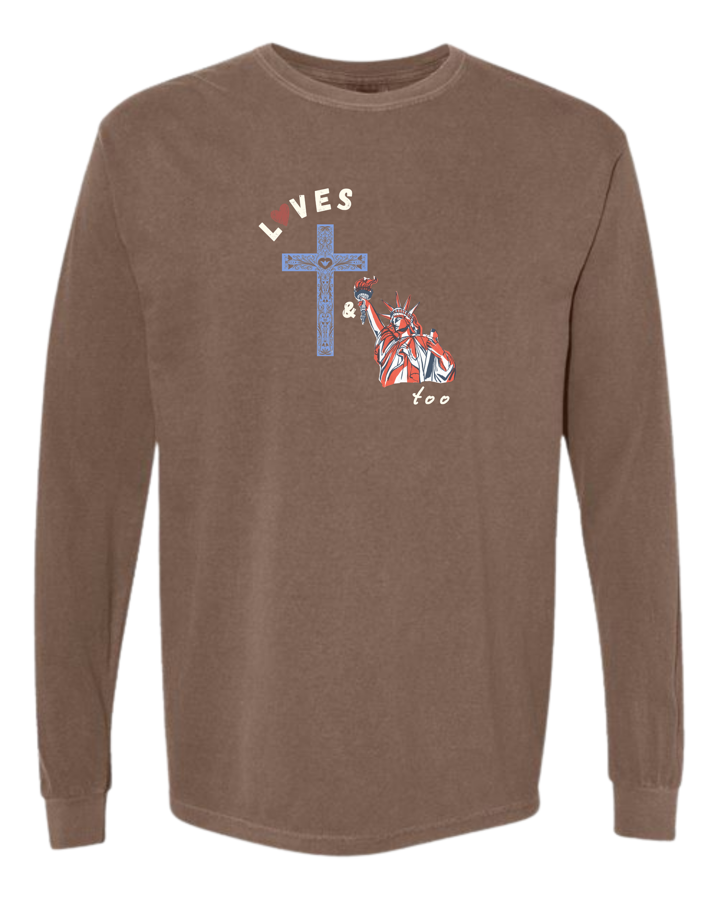 Loves Jesus & America too - Comfort Colors - Heavyweight Long Sleeve Tee - Neutral Colors