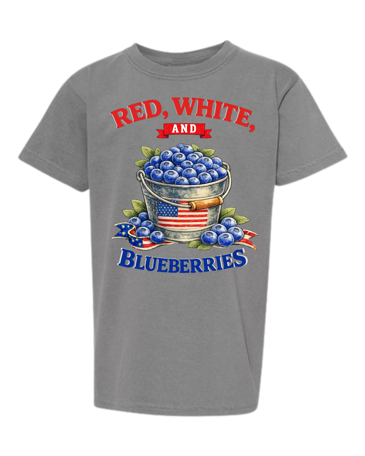 Red, White, And Blueberries - Comfort Colors - Heavyweight Youth Tee - Neutral Colors & Blues
