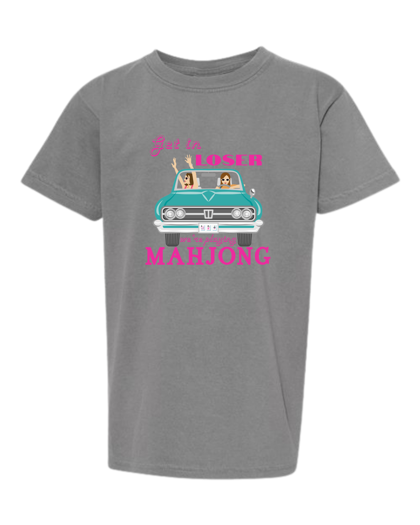 Get in Loser We're Playing Mahjong - Comfort Colors - Heavyweight Youth Tee - Neutral Colors & Blues