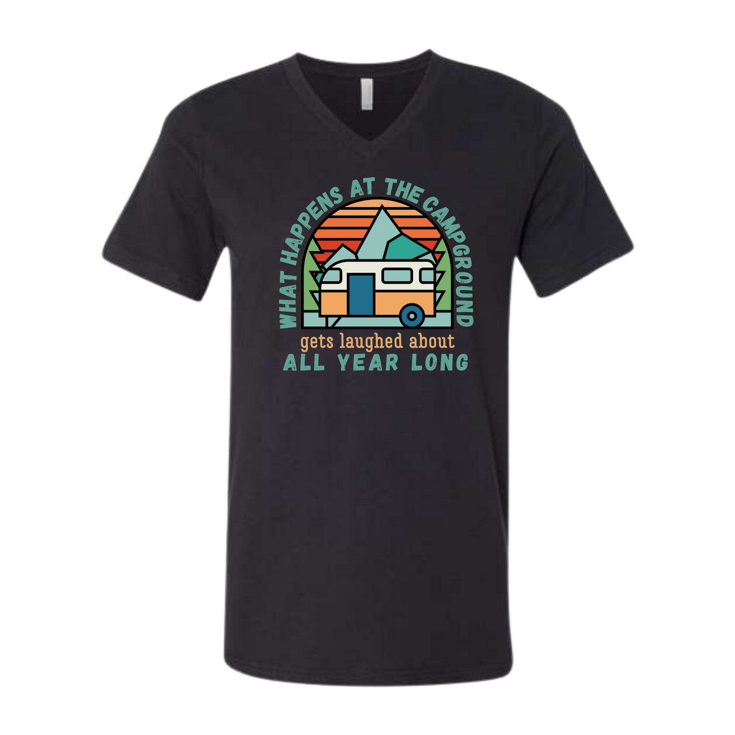 What Happens At The Campground - Bella+Canvas - Unisex V-Neck - Neutral Colors