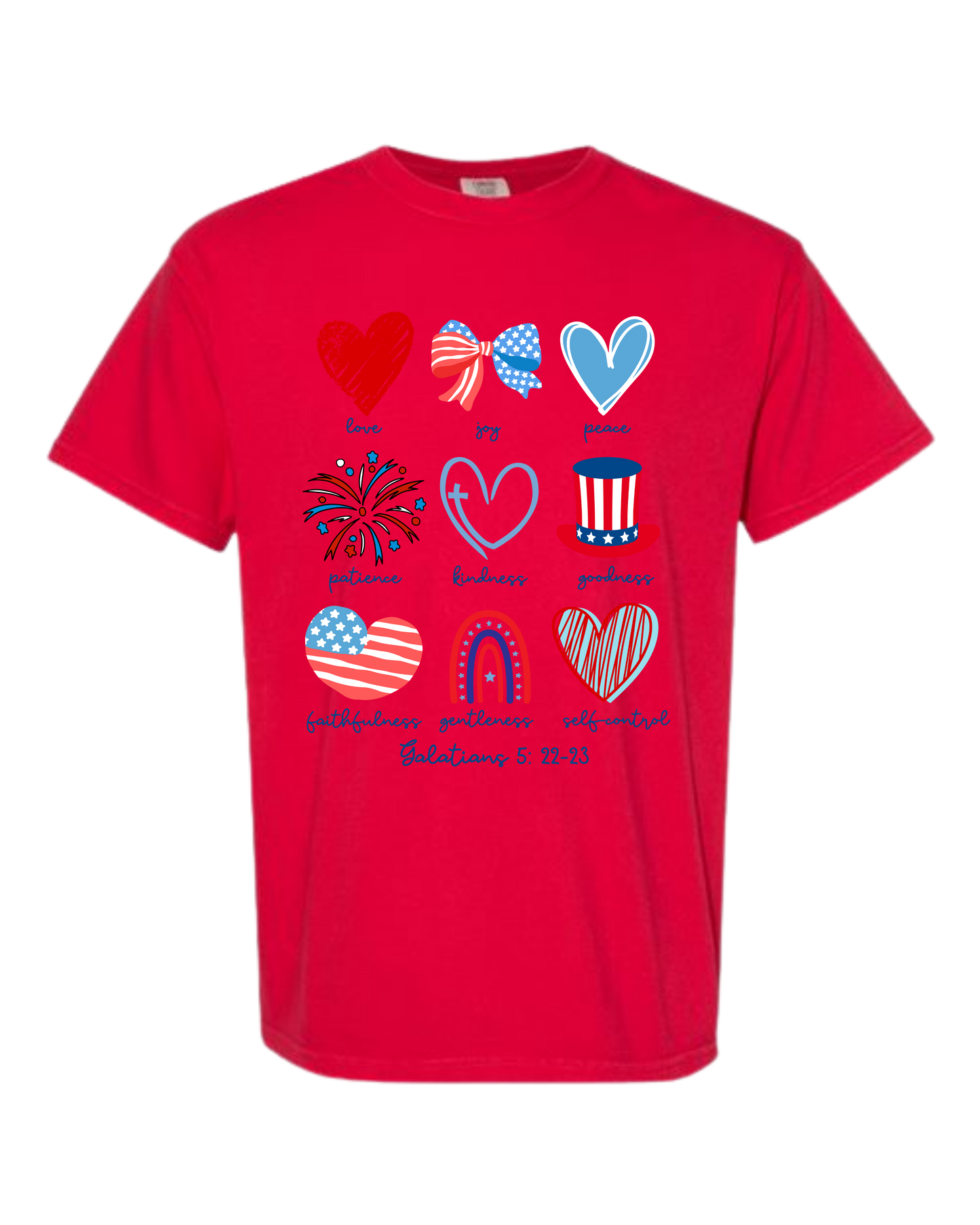 Galatians 5 - Patriotic - Comfort Colors - Heavyweight Unisex Tee - Yellows, Oranges, Reds