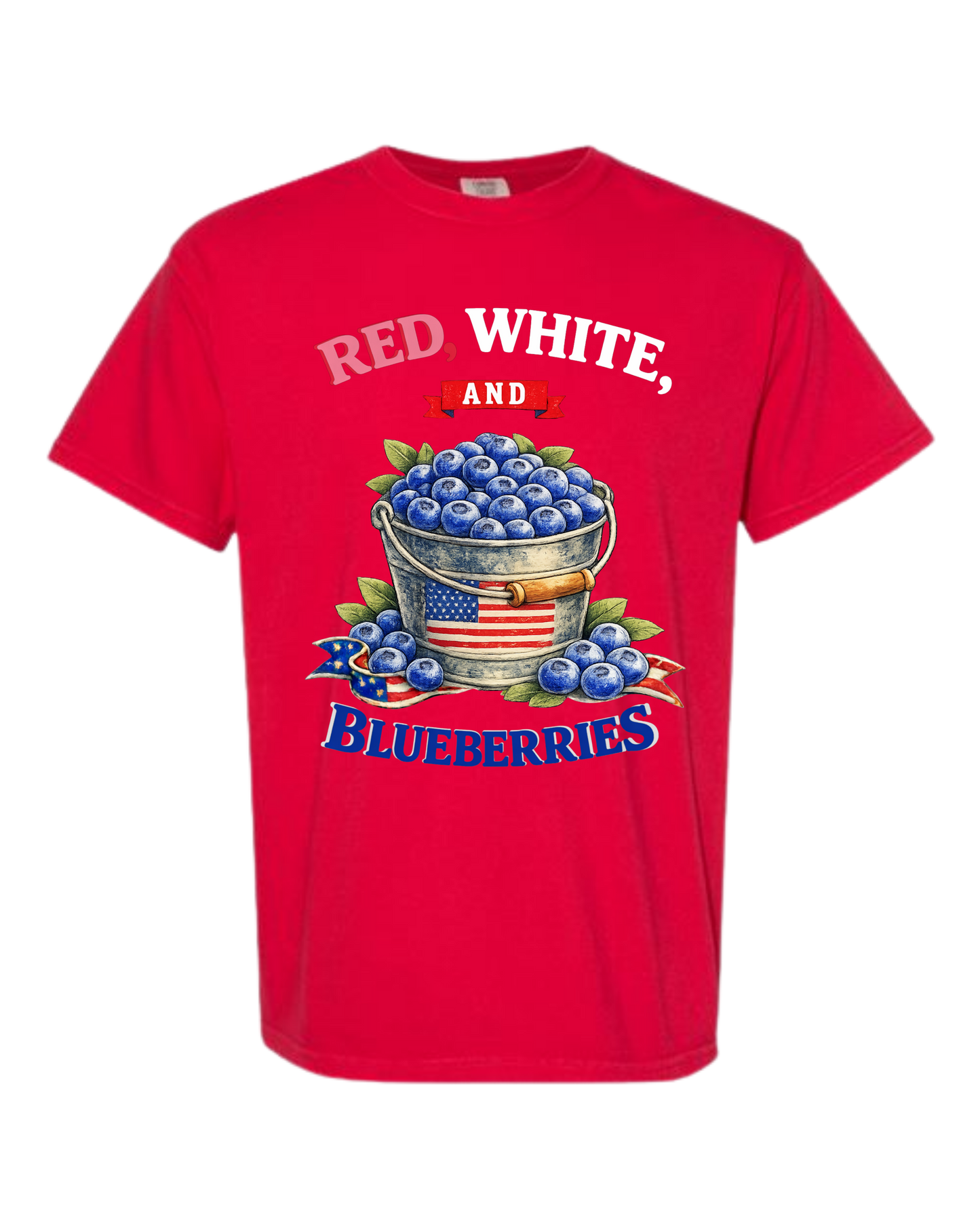 Red, White, And Blueberries - Comfort Colors - Heavyweight Unisex Tee - Yellows, Oranges, Reds
