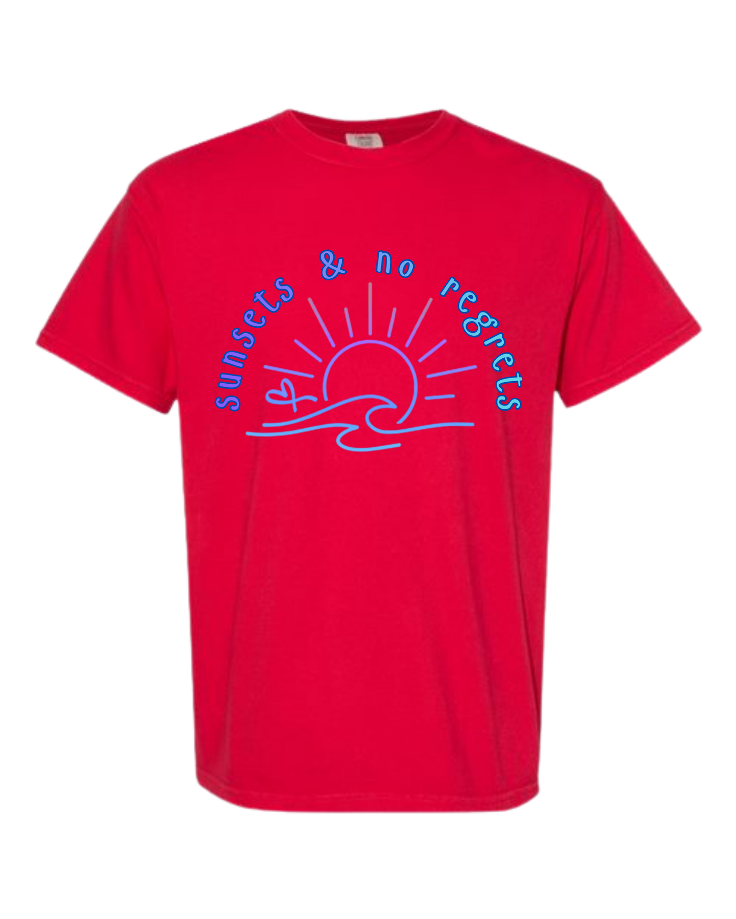 Sunsets & No Regrets - Comfort Colors - Heavyweight Unisex Tee - Yellows, Oranges, Reds