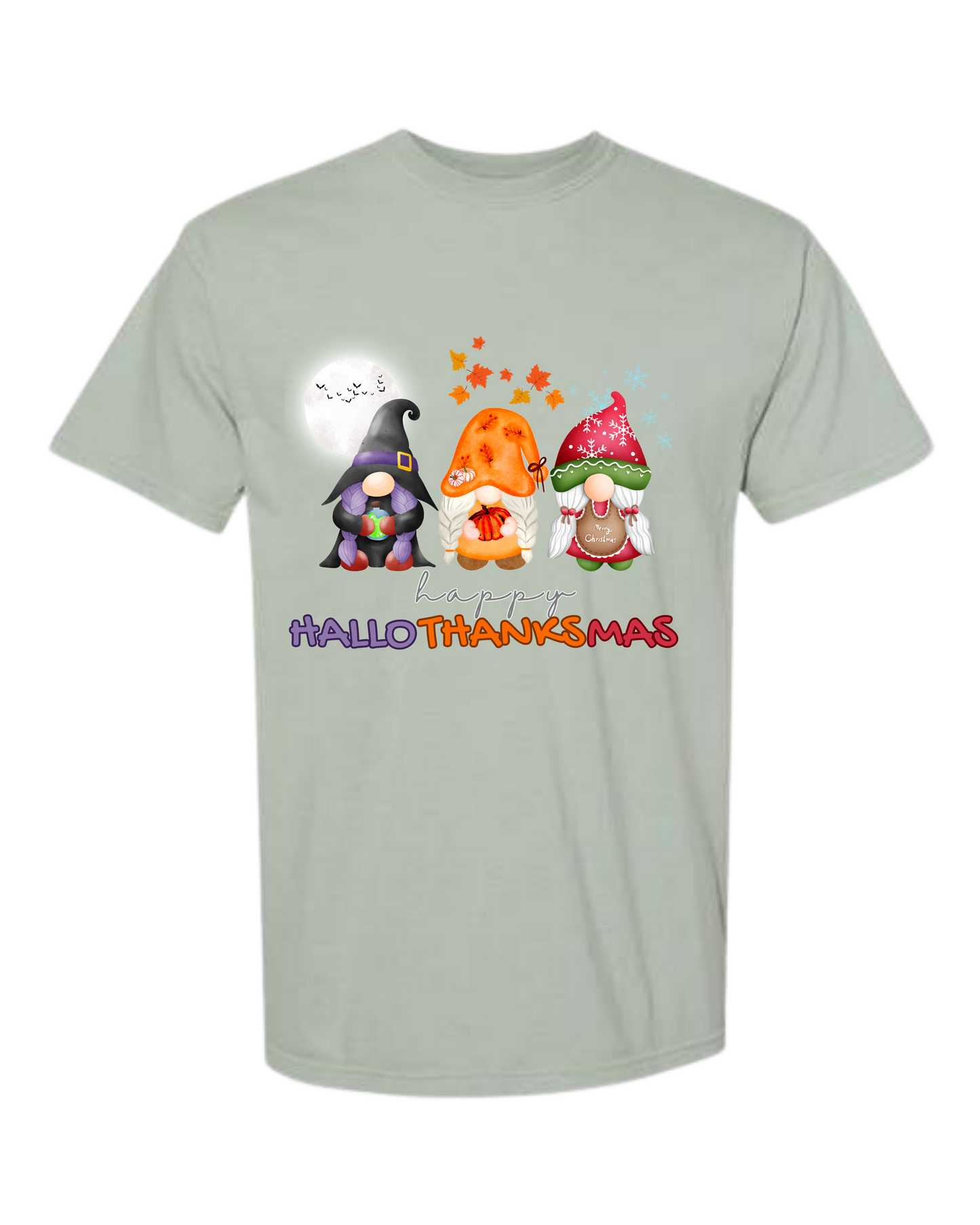 Happy HalloThanksMas Gnomes - Comfort Colors - Heavyweight Unisex Tee - Greens