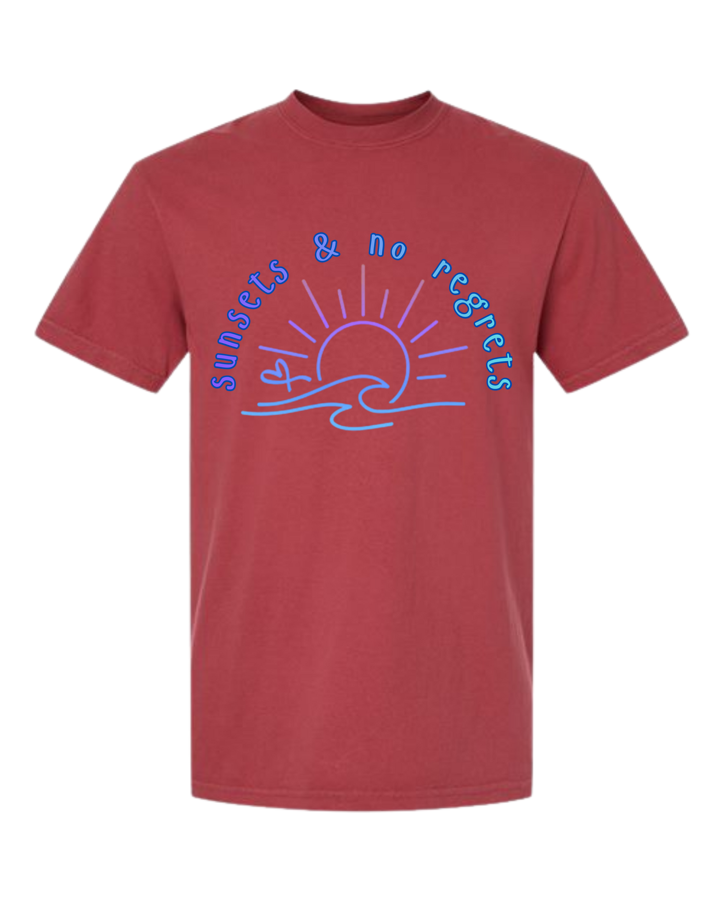 Sunsets & No Regrets - Comfort Colors - Heavyweight Unisex Tee - Yellows, Oranges, Reds