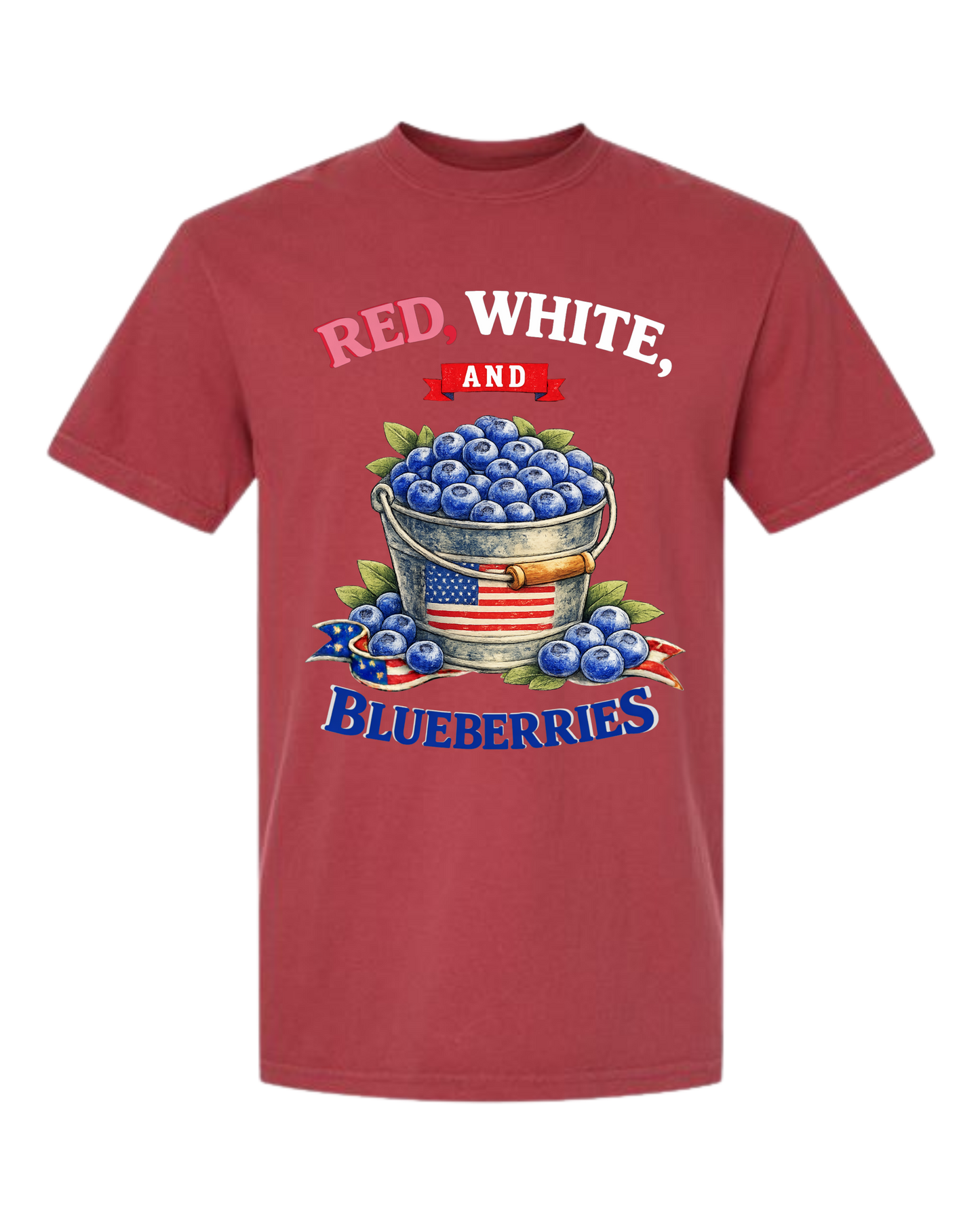 Red, White, And Blueberries - Comfort Colors - Heavyweight Unisex Tee - Yellows, Oranges, Reds