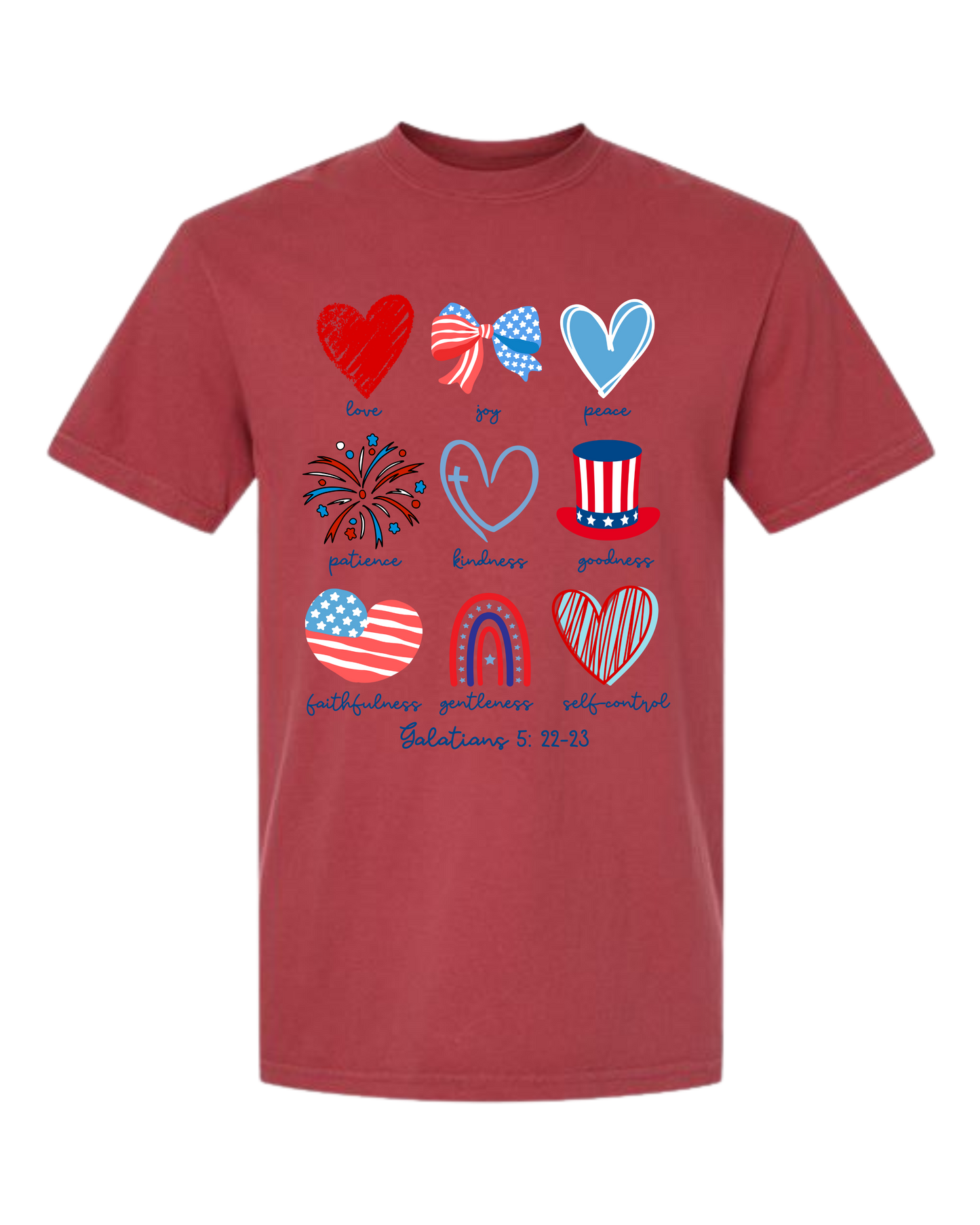 Galatians 5 - Patriotic - Comfort Colors - Heavyweight Unisex Tee - Yellows, Oranges, Reds
