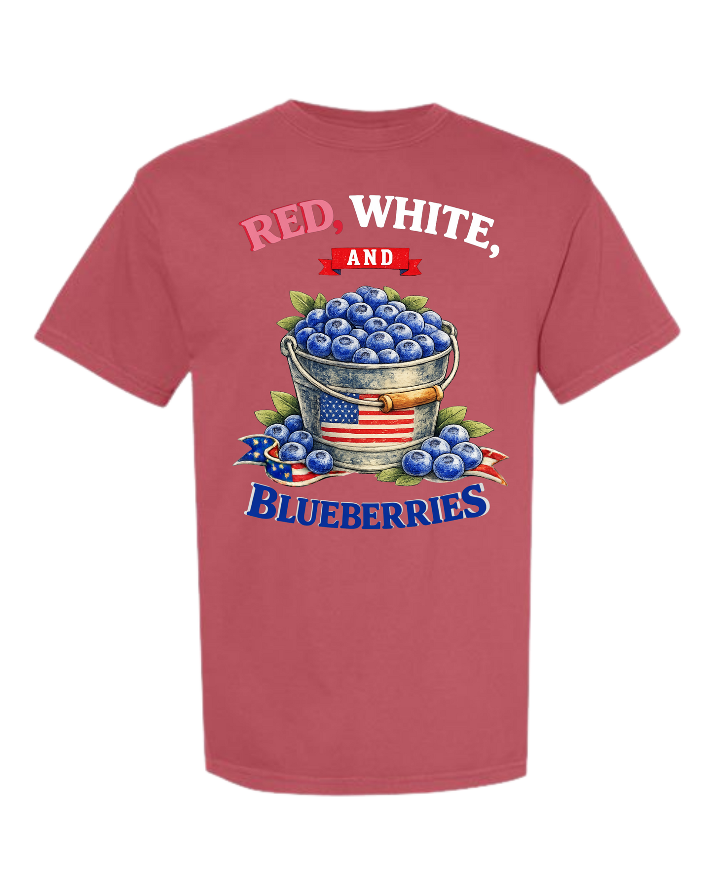 Red, White, And Blueberries - Comfort Colors - Heavyweight Unisex Tee - Yellows, Oranges, Reds