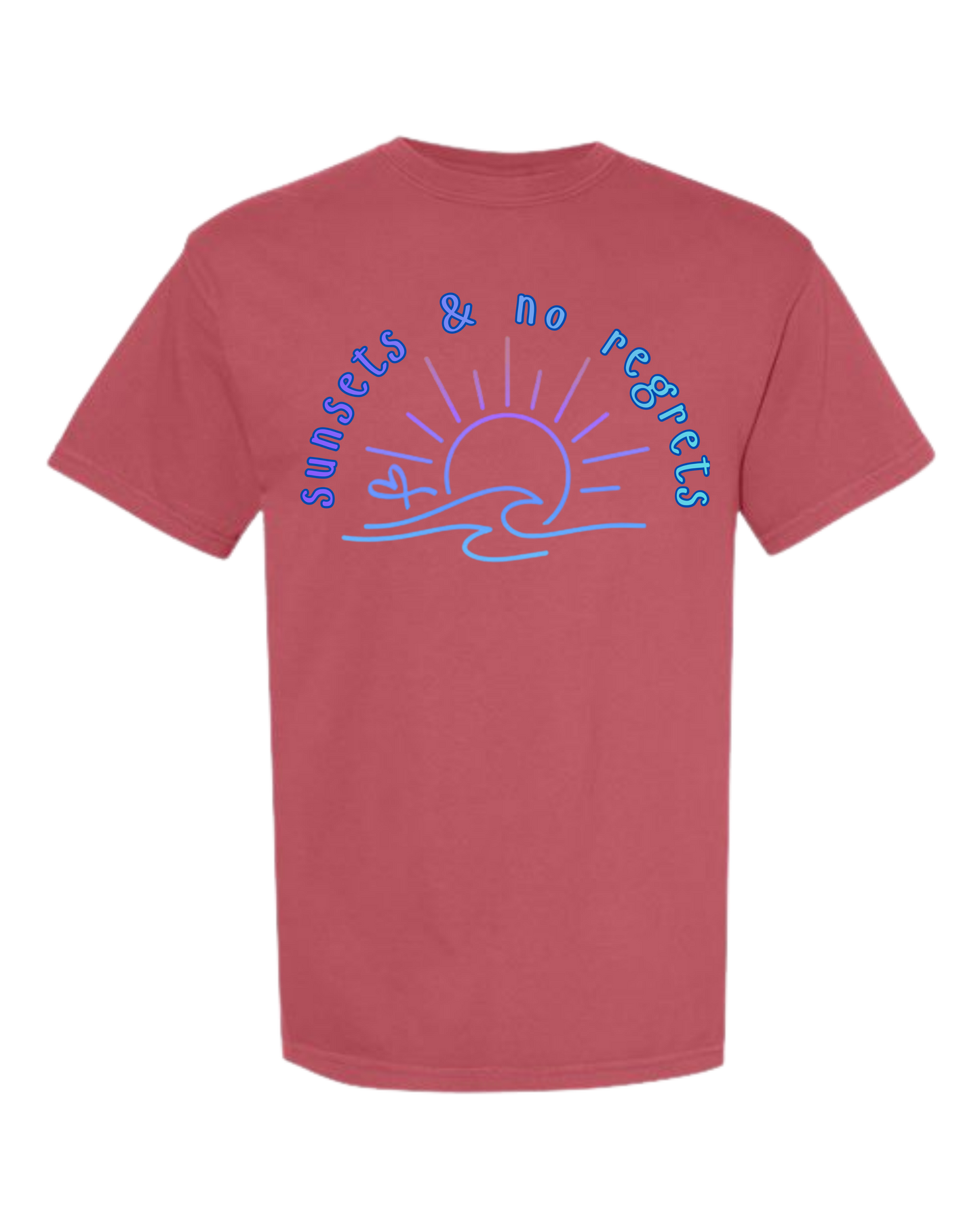 Sunsets & No Regrets - Comfort Colors - Heavyweight Unisex Tee - Yellows, Oranges, Reds