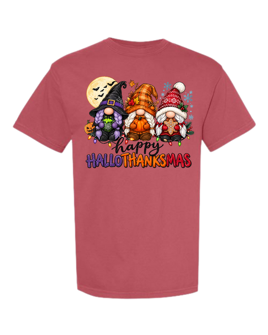 Happy HalloThanksMas Gnomes - Comfort Colors - Heavyweight Unisex Tee - Reds
