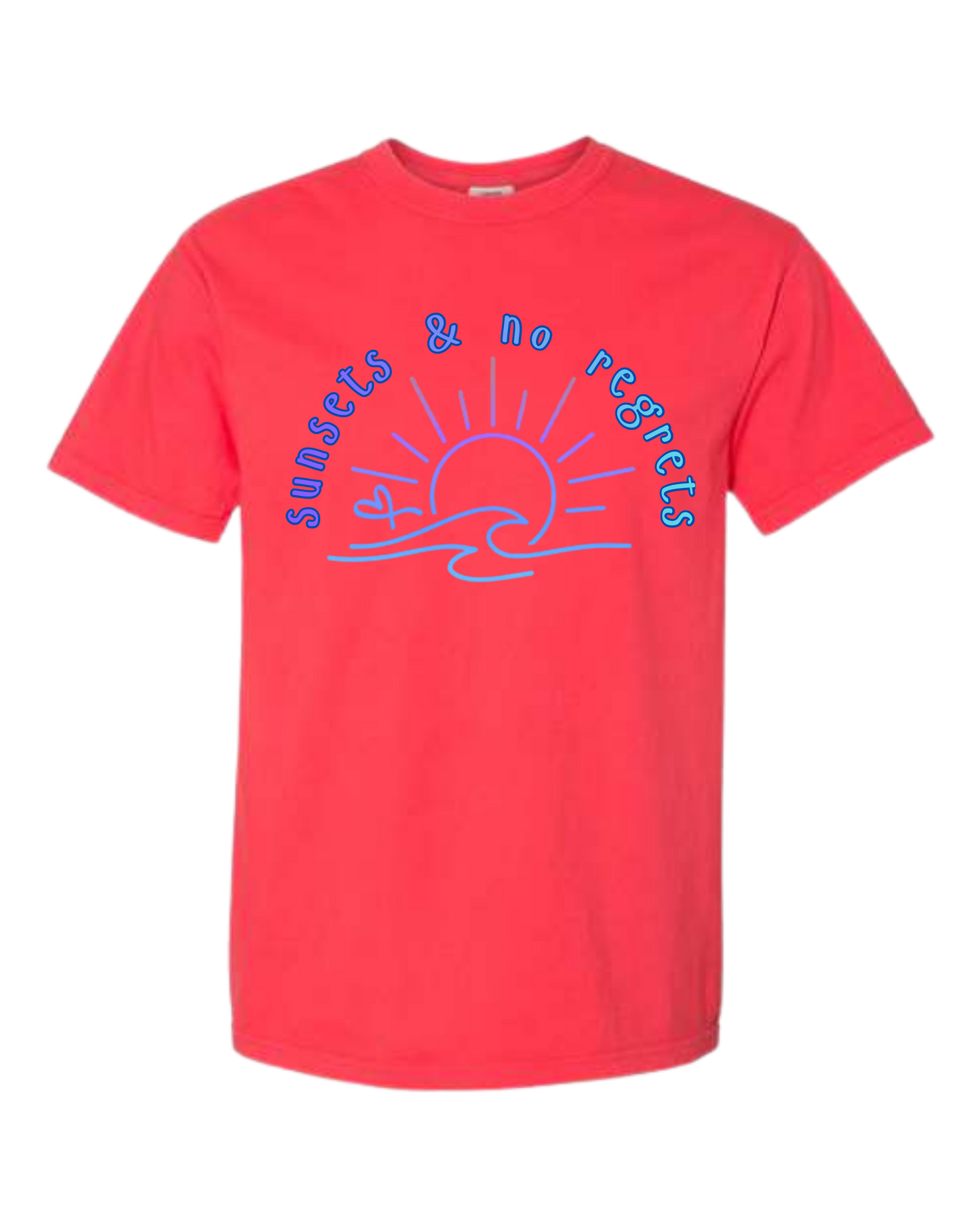 Sunsets & No Regrets - Comfort Colors - Heavyweight Unisex Tee - Yellows, Oranges, Reds