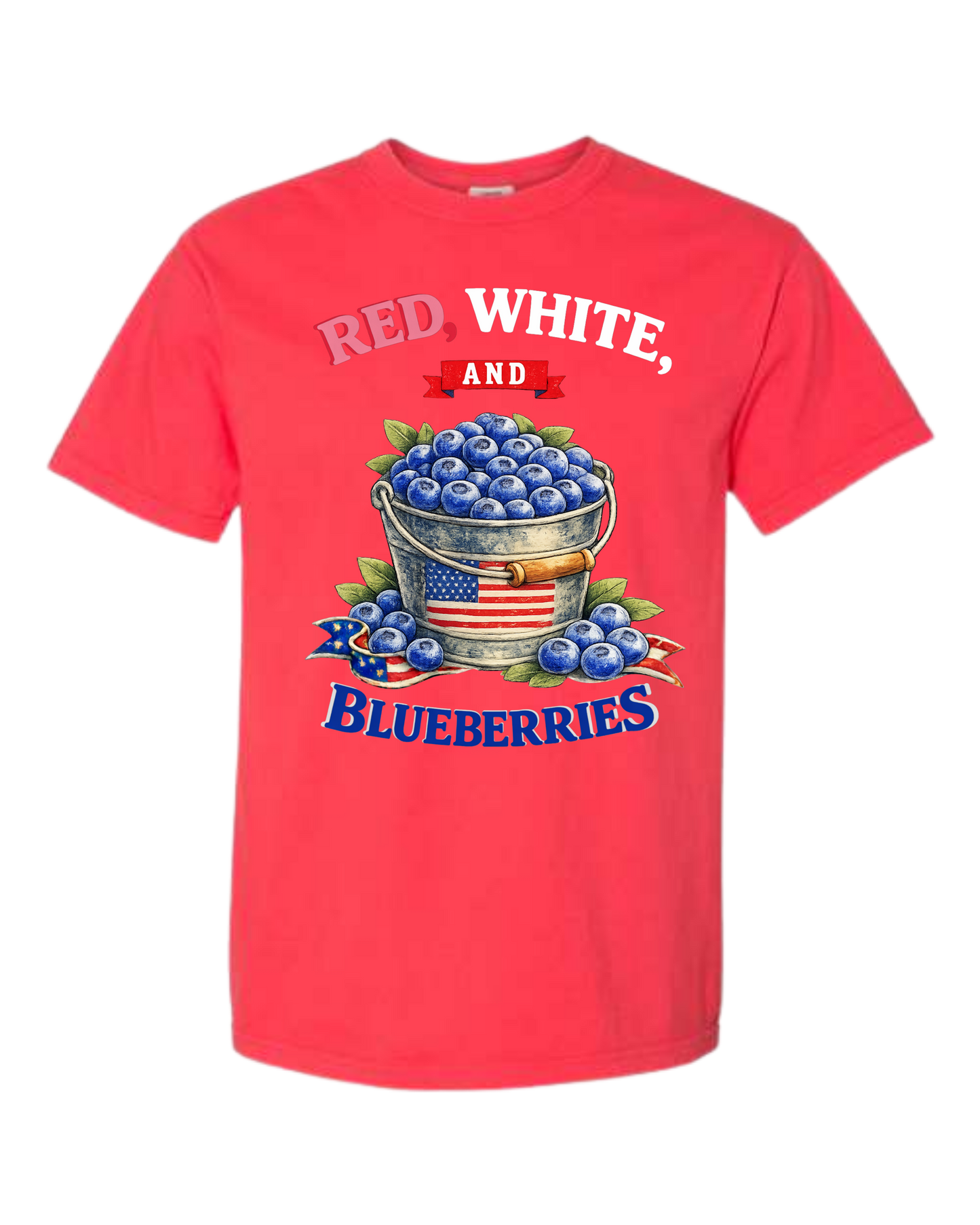 Red, White, And Blueberries - Comfort Colors - Heavyweight Unisex Tee - Yellows, Oranges, Reds