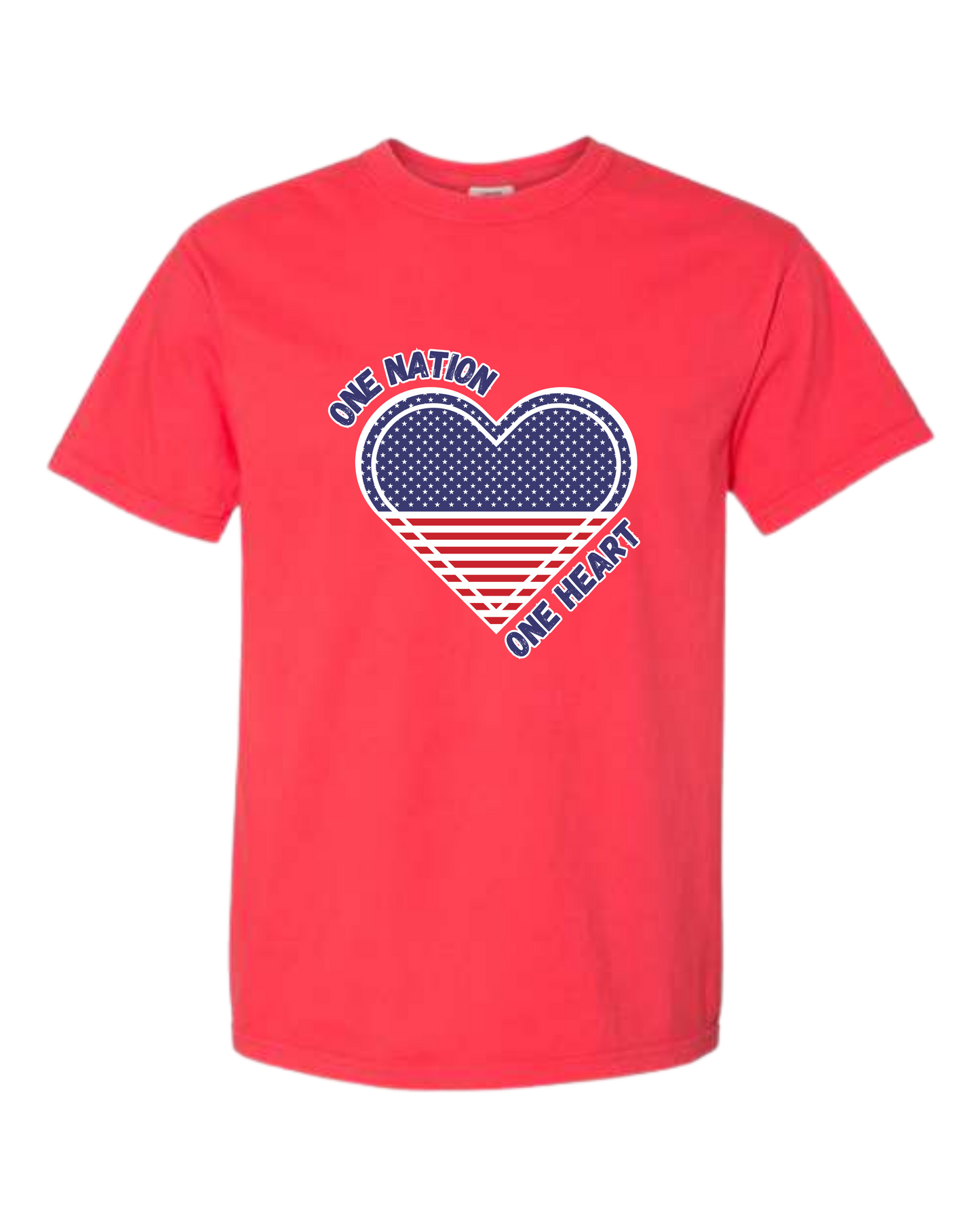 One Nation One Heart - Comfort Colors - Heavyweight Unisex Tee - Yellows, Oranges, Reds