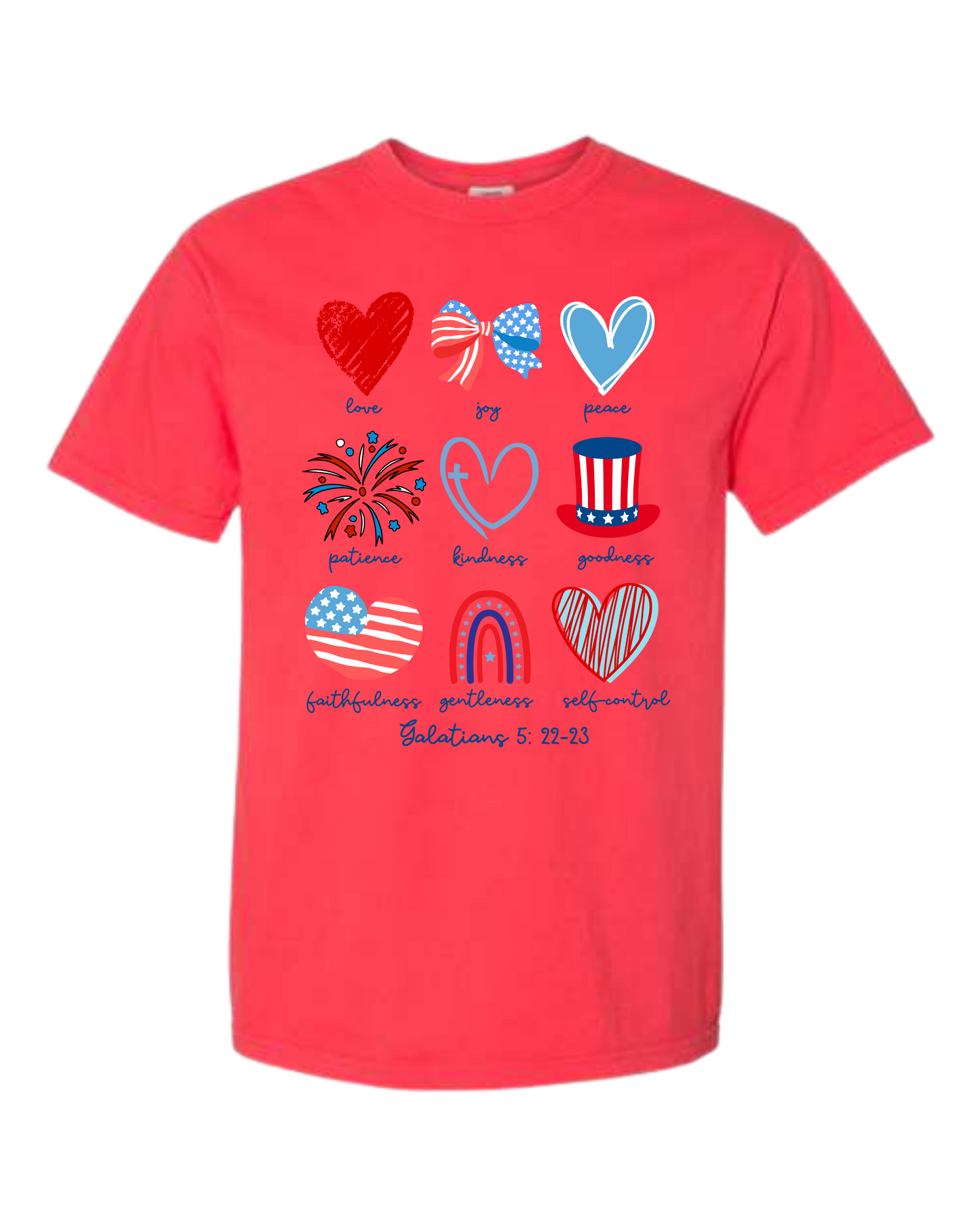Galatians 5 - Patriotic - Comfort Colors - Heavyweight Unisex Tee - Yellows, Oranges, Reds