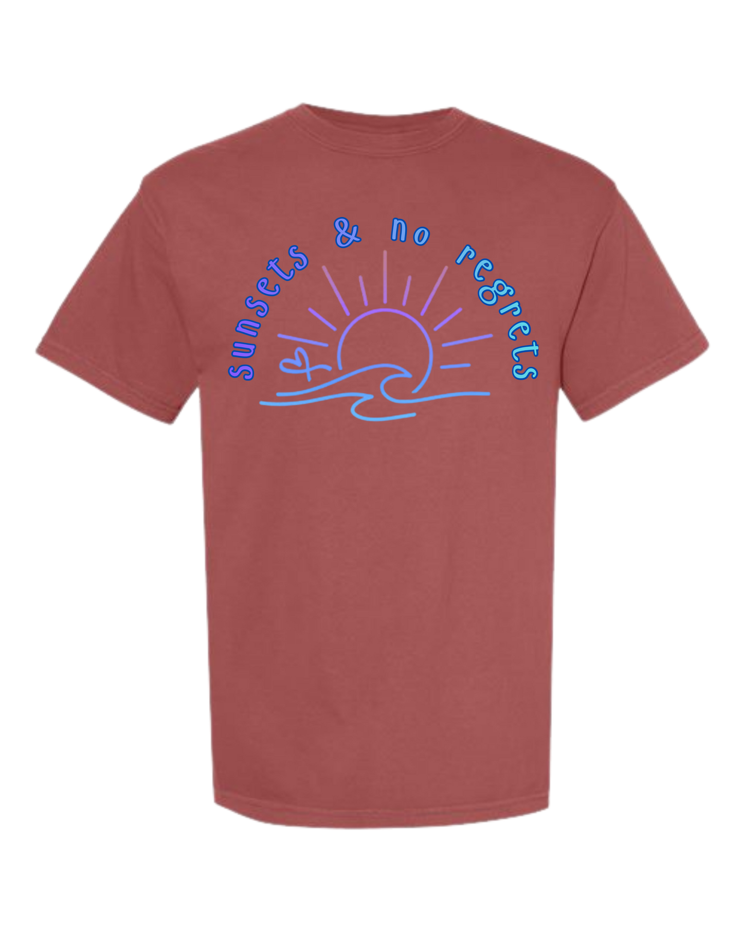 Sunsets & No Regrets - Comfort Colors - Heavyweight Unisex Tee - Yellows, Oranges, Reds