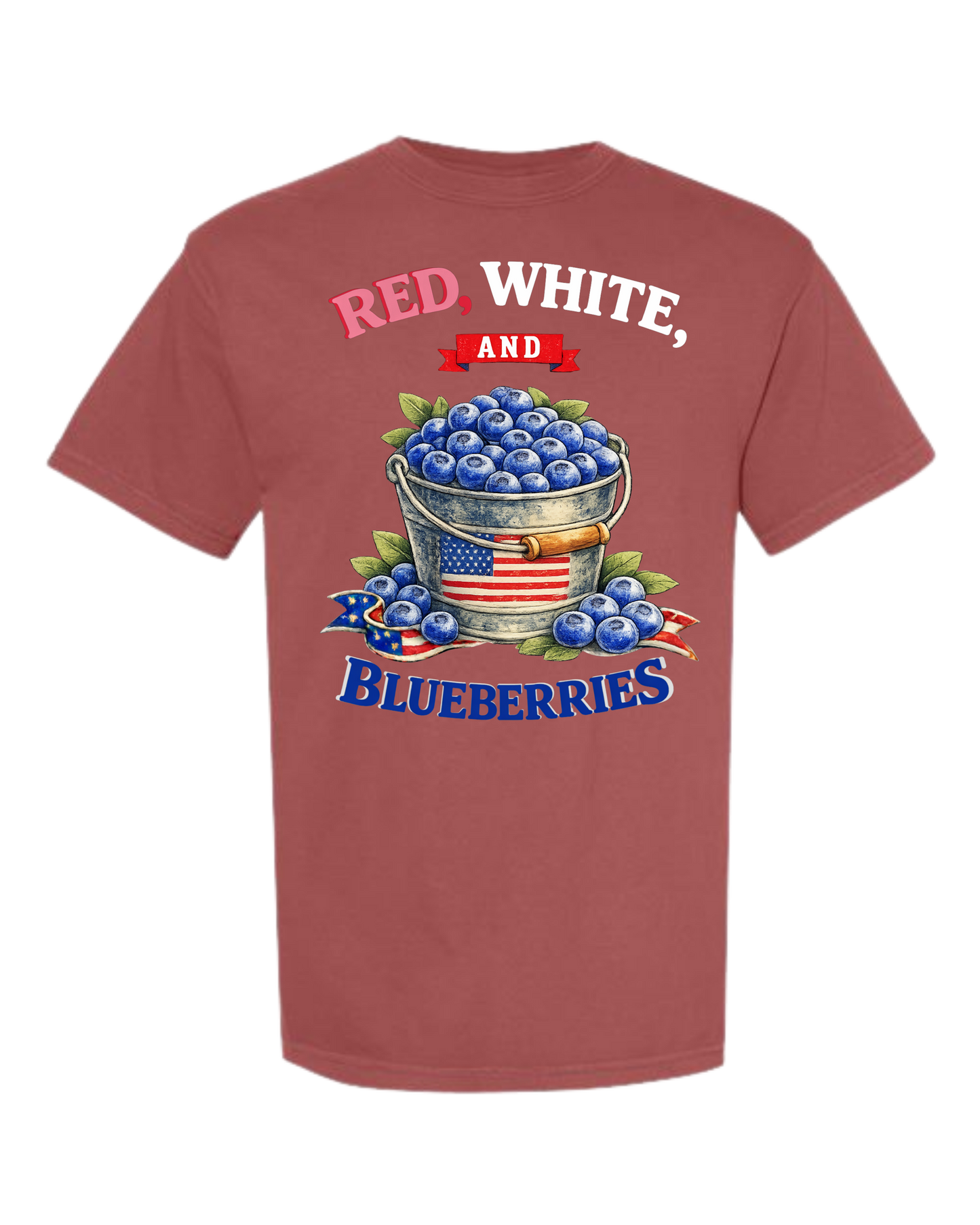 Red, White, And Blueberries - Comfort Colors - Heavyweight Unisex Tee - Yellows, Oranges, Reds