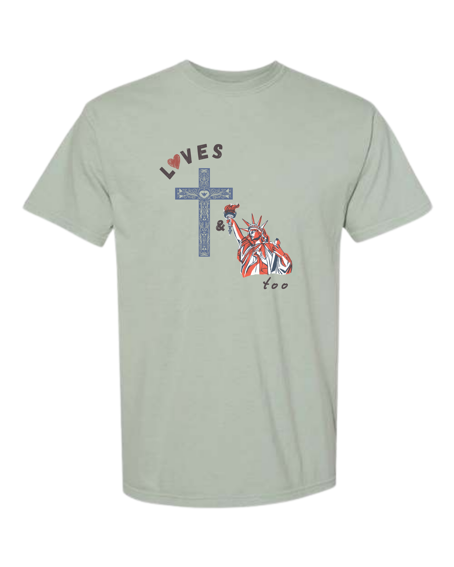 Loves Jesus & America too - Comfort Colors - Heavyweight Unisex Tee - Greens