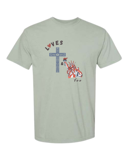 Loves Jesus & America too - Comfort Colors - Heavyweight Unisex Tee - Greens