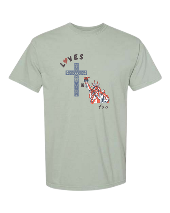 Loves Jesus & America too - Comfort Colors - Heavyweight Unisex Tee - Greens