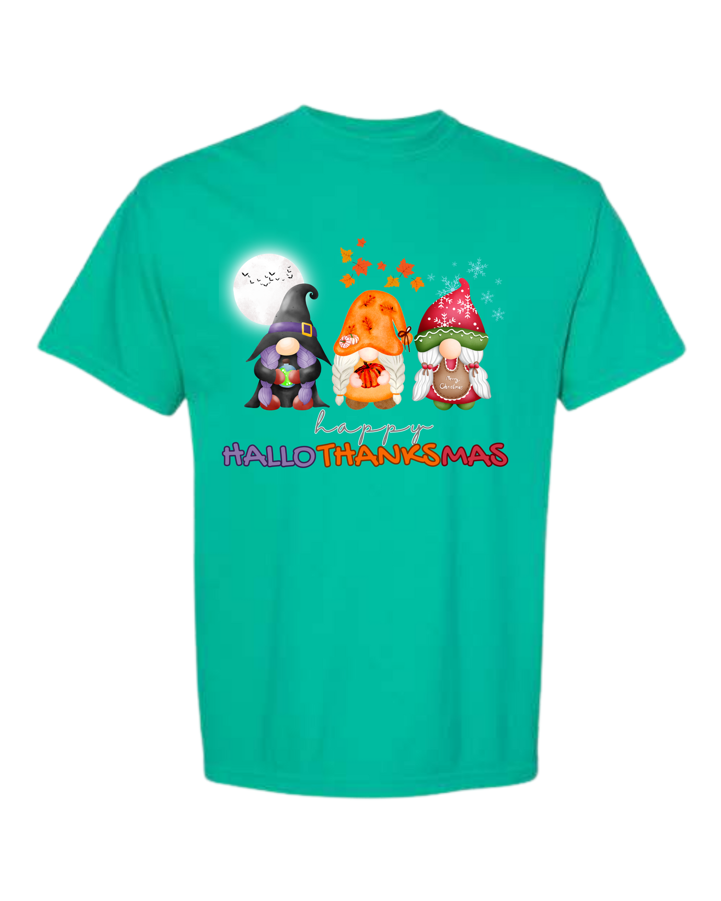 Happy HalloThanksMas Gnomes - Comfort Colors - Heavyweight Unisex Tee - Greens