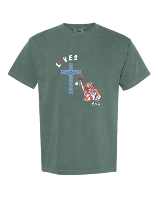 Loves Jesus & America too - Comfort Colors - Heavyweight Unisex Tee - Greens