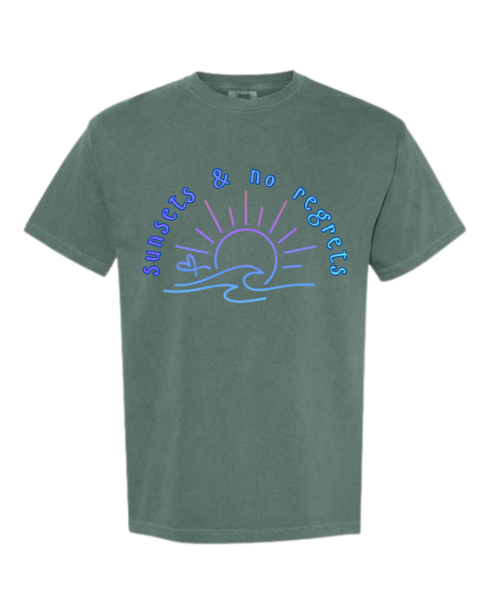 Sunsets & No Regrets - Comfort Colors - Heavyweight Unisex Tee - Greens