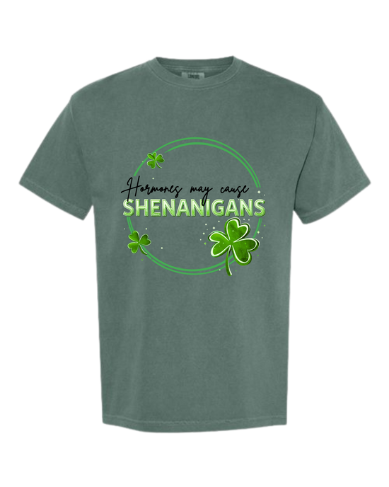 Hormones May Cause Shenanigans - Comfort Colors - Heavyweight Unisex Tee - Greens