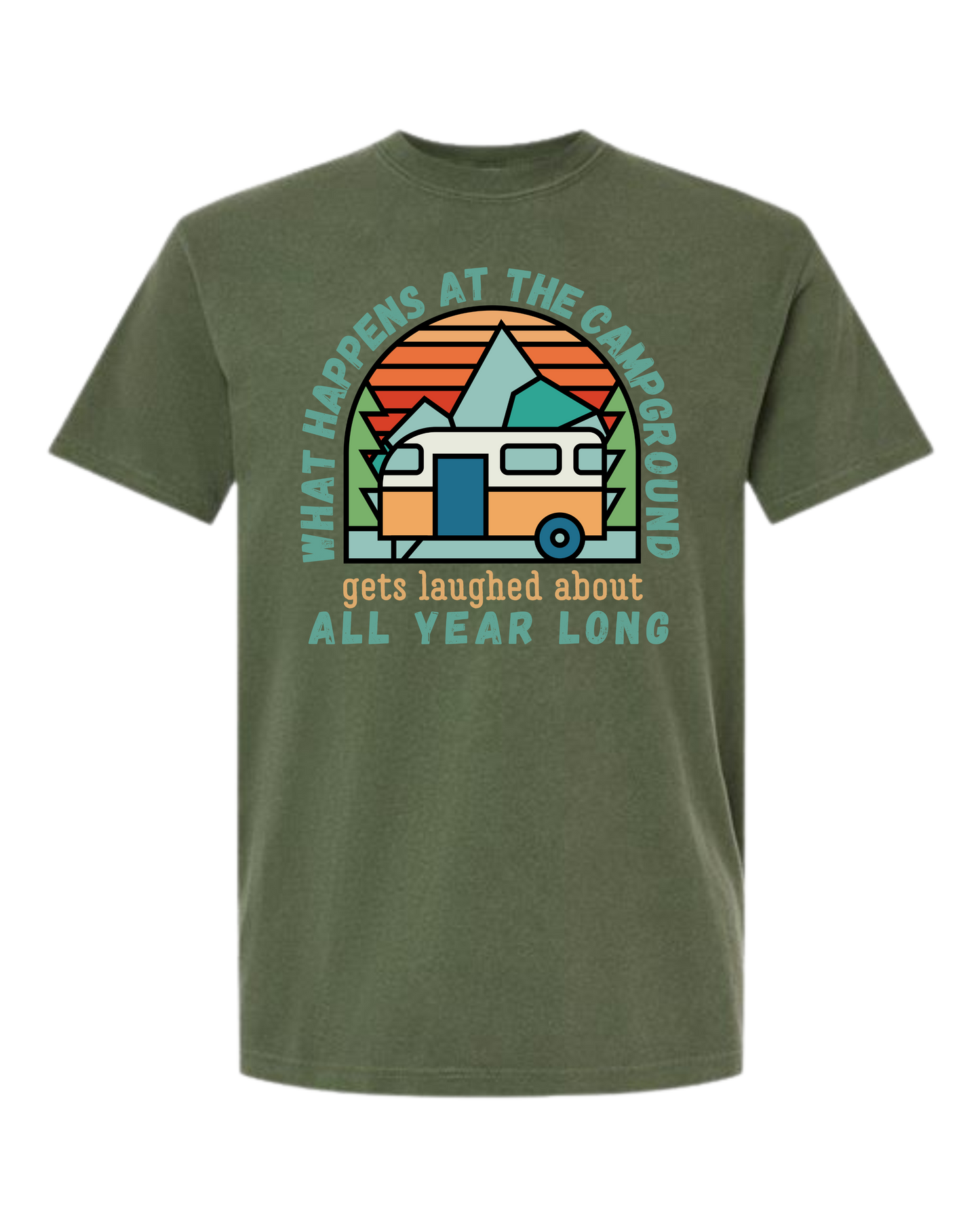 What Happens At The Campground - Comfort Colors - Heavyweight Unisex Tee - Greens