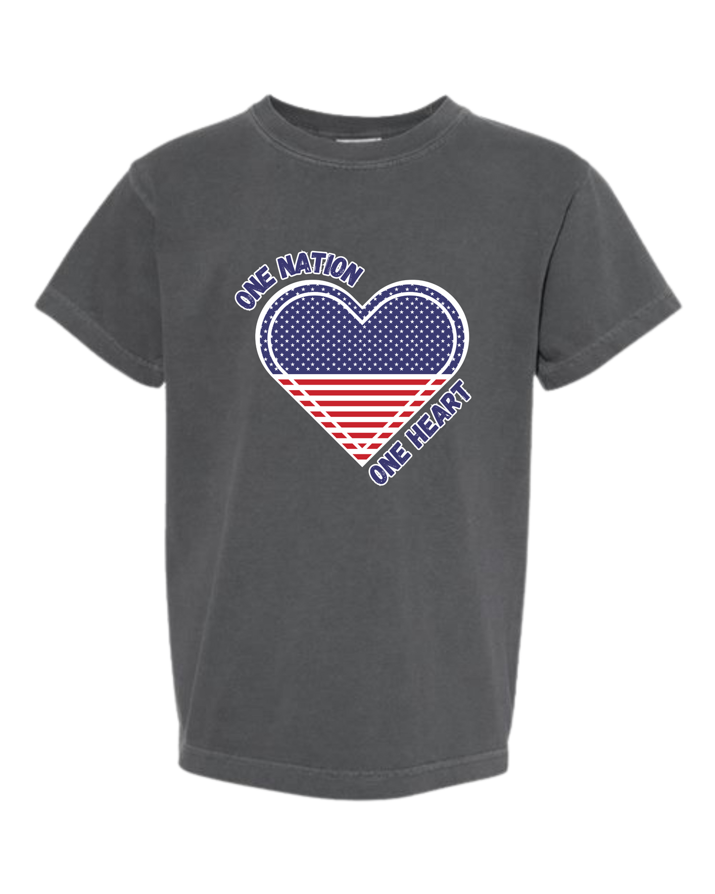 One Nation One Heart - Comfort Colors - Heavyweight Youth Tee - Neutral Colors & Blues