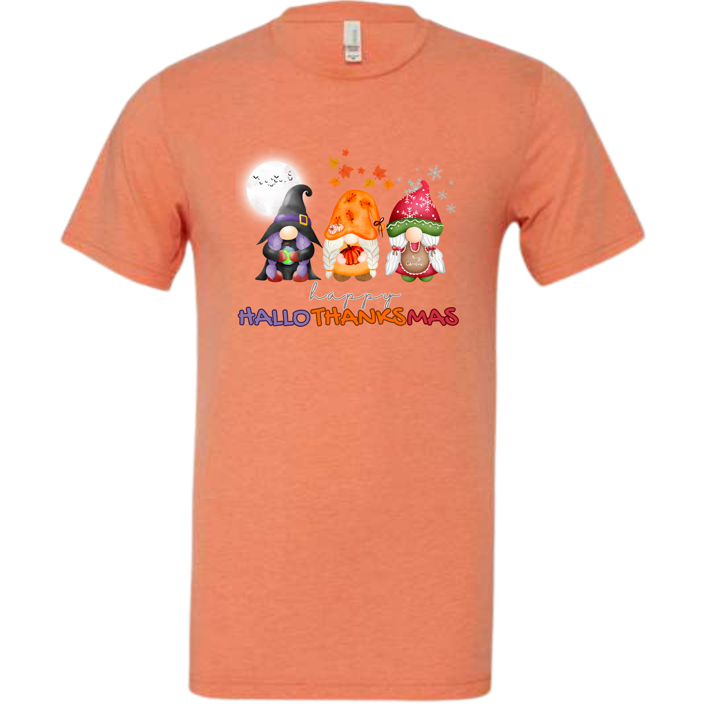 Happy HalloThanksMas Gnomes - Unisex Tee - Oranges
