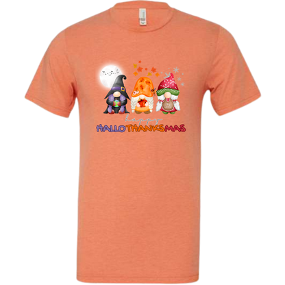 Happy HalloThanksMas Gnomes - Unisex Tee - Oranges