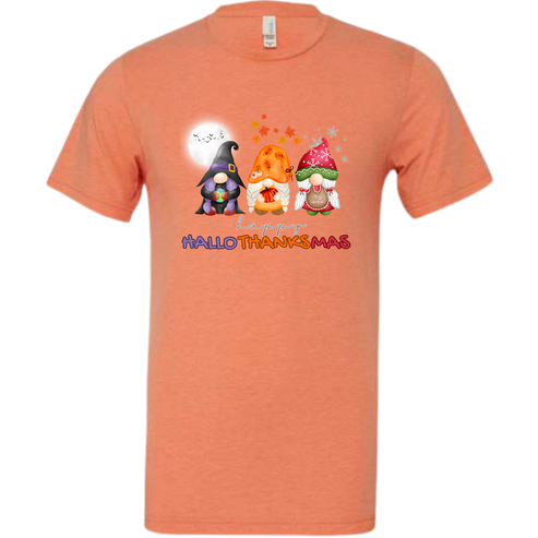 Happy HalloThanksMas Gnomes - Unisex Tee - Oranges