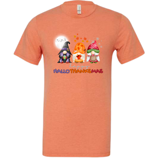 Happy HalloThanksMas Gnomes - Unisex Tee - Oranges
