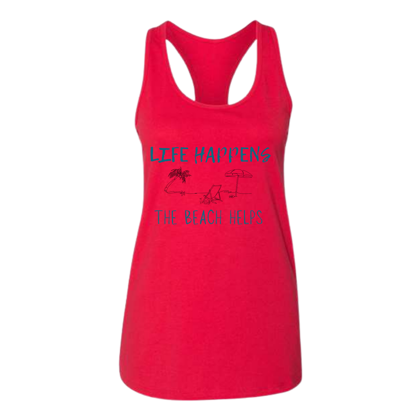 Life Happens The Beach Helps - Bella+Canvas - Women's Jersey Racerback Tank