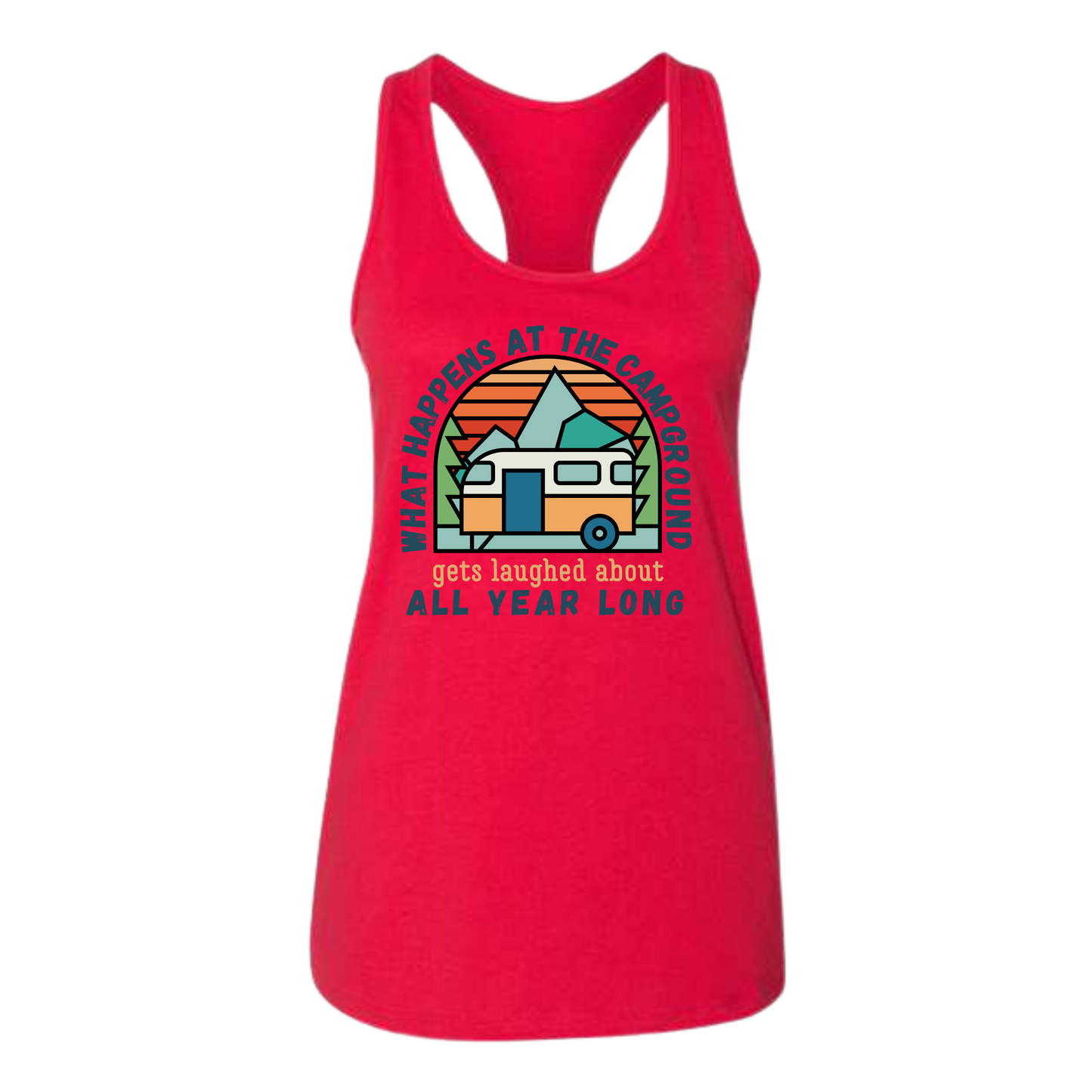 What Happens At The Campground - Bella+Canvas - Women's Jersey Racerback Tank