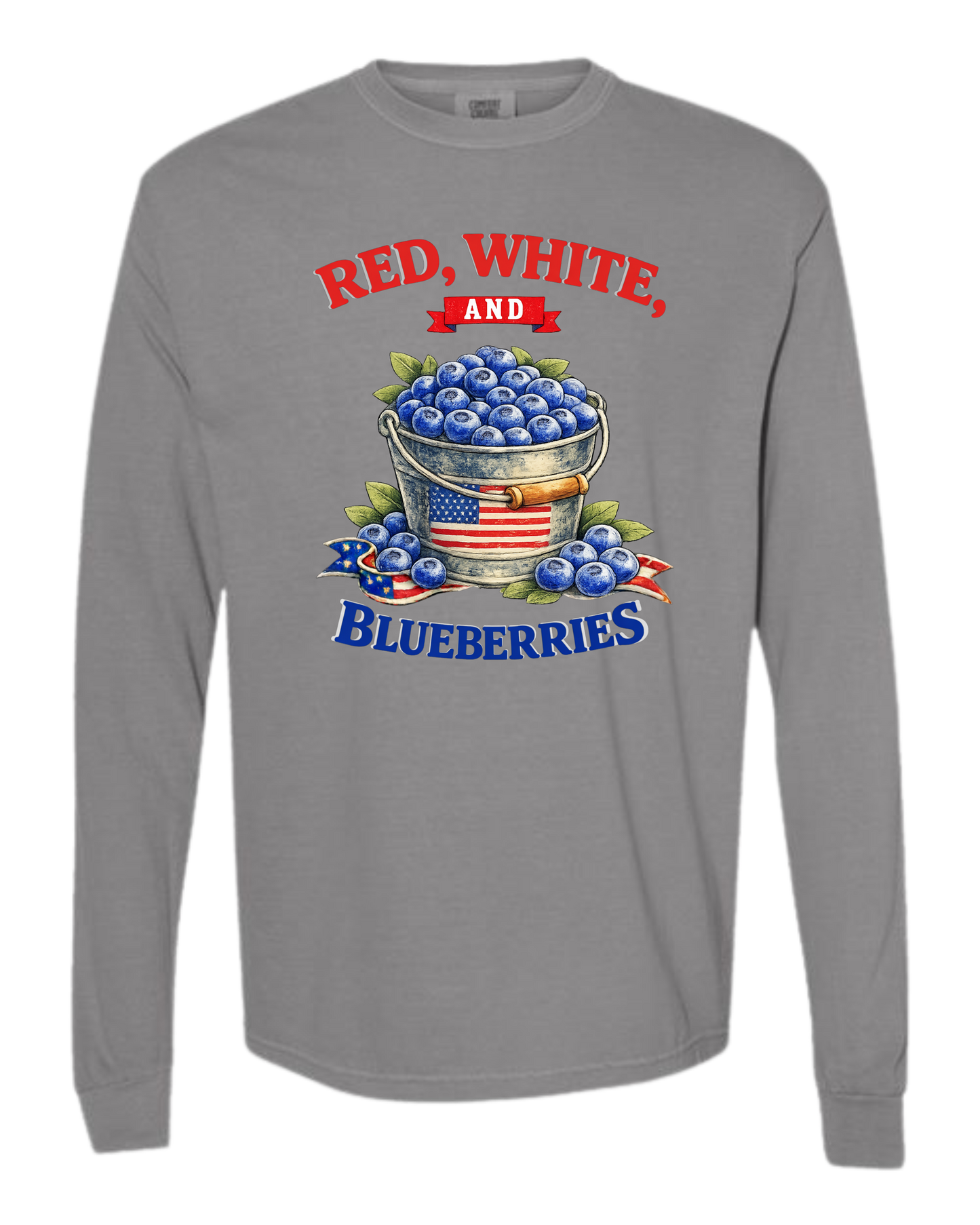 Red, White, And Blueberries - Comfort Colors - Heavyweight Long Sleeve Tee - Neutral Colors